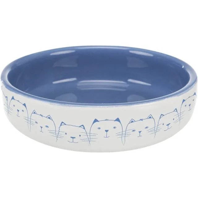 Napf, flach, Hello my little cat, Keramik, 0,3 l/ø 15 cm, hellblau/weiß